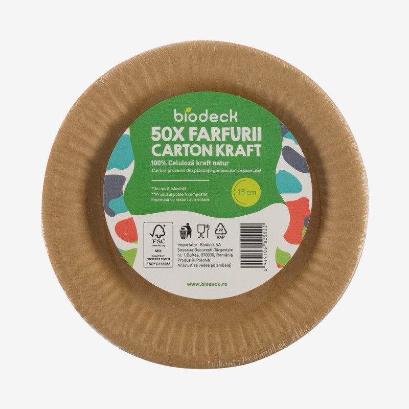 Farfurii carton rotunde kraft 15 cm 50 buc. Farfurii carton rotunde kraft 15 cm 50 buc.