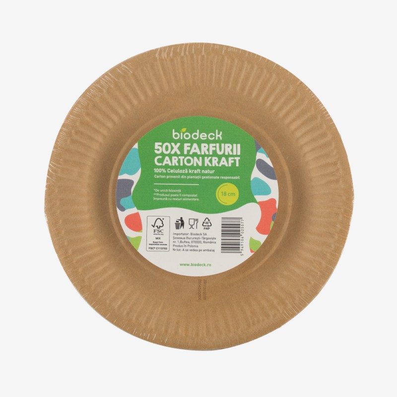 Farfurii carton rotunde kraft 18 cm 50 buc. Farfurii carton rotunde kraft 18 cm 50 buc.